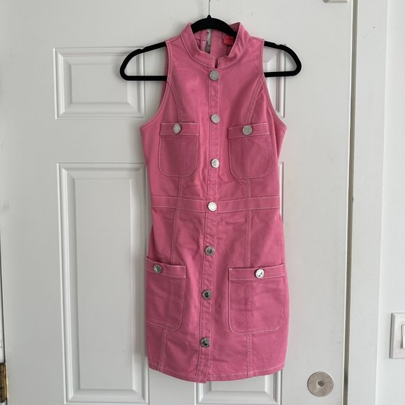 BALMAIN Button-embellished Denim Mini Dress In Pink size 36 - Picture 2 of 11